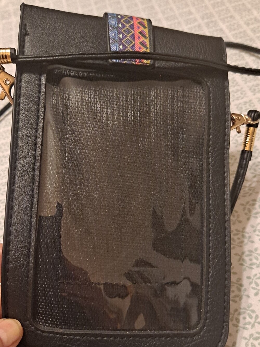Patterned Crossbody Phone Bag with Tassels - Black & Multi - Picture 5 of 6